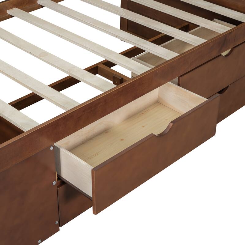 Pine Wood Daybed Frame with 4 Storage Drawers & Shelves