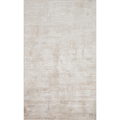 Machine Made Oriental Polyester Carpet Abstract Beige & Ivories Distressed Area Rug - 7' 5'' X 5' 2''