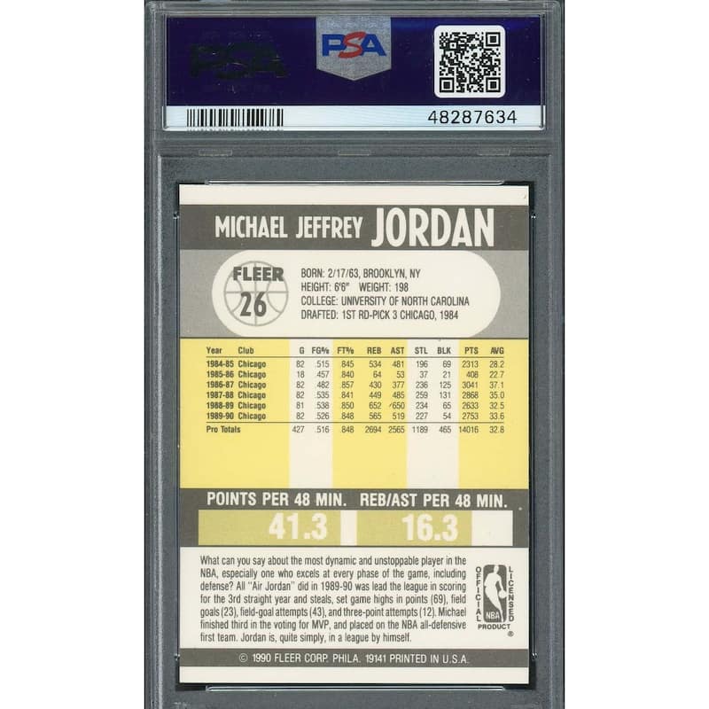Michael Jordan 1990 Fleer Basketball Card #26 Graded PSA 8 - 8'6" x 11'6"