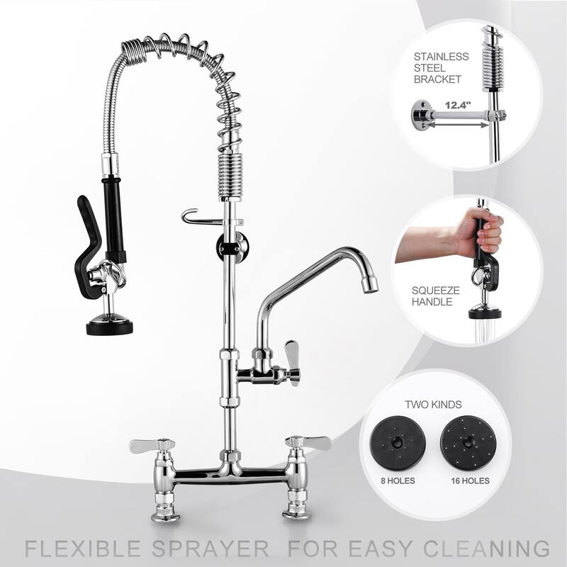 WOWOW Triple Handle Commercial Pull Down Sprayer Kitchen Faucet