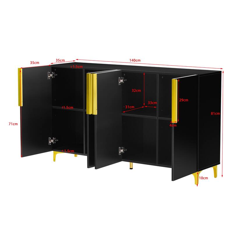 55" Sideboard Storage Cabinet with Adjustable Shelves, Glossy Finish