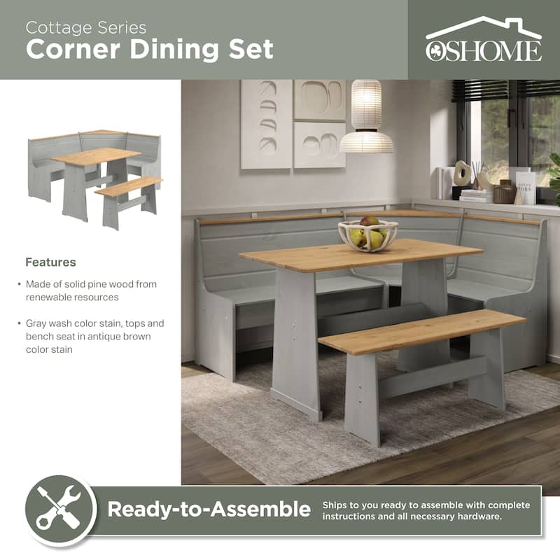 OSHOME Model COG805 Solid Pine Corner Dining Booth in Corona Gray
