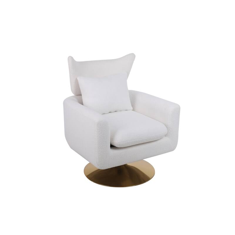 Swivel Accent Chair with Pillow Wide Upholstered & Gold Base, Modern Barrel Chair, 360-degree Swivel Sofa Chair for Living Room
