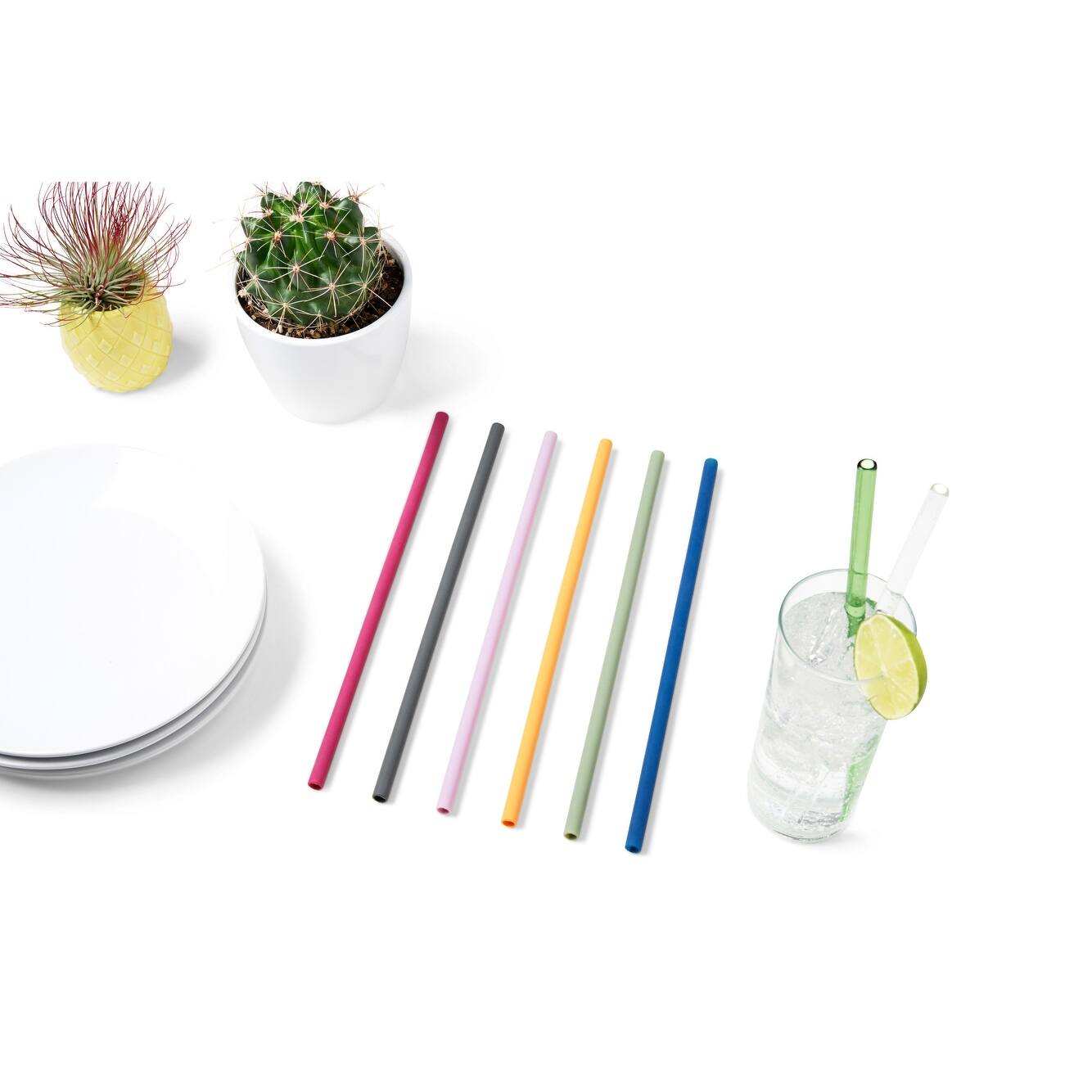 Silicone Straws, Set of 6 with Cleaning Brush by True 10" x 0.25