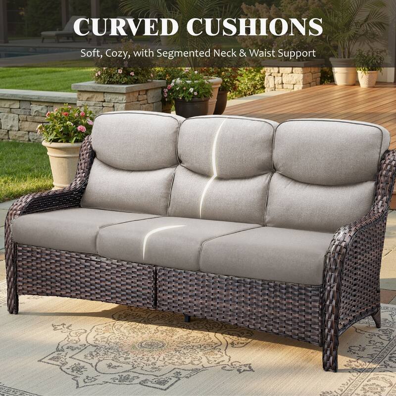 Meyreso 5-Piece Outdoor Patio Wicker Fire Pit Conversation Set with 5-Inch Thick Olefin Cushions