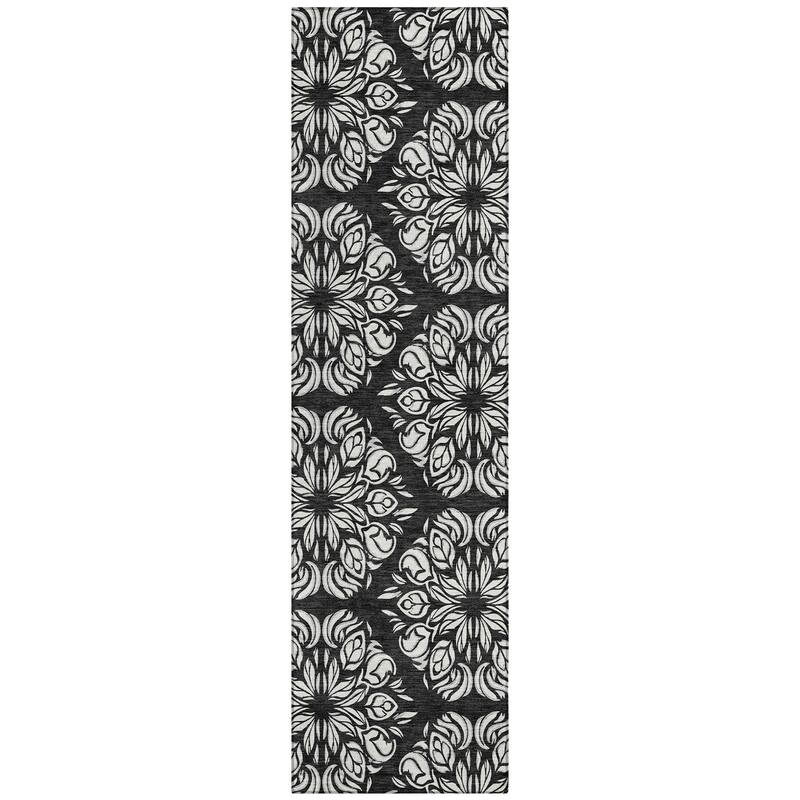 Machine Washable Indoor/ Outdoor Damask Pearl Chantille Rug