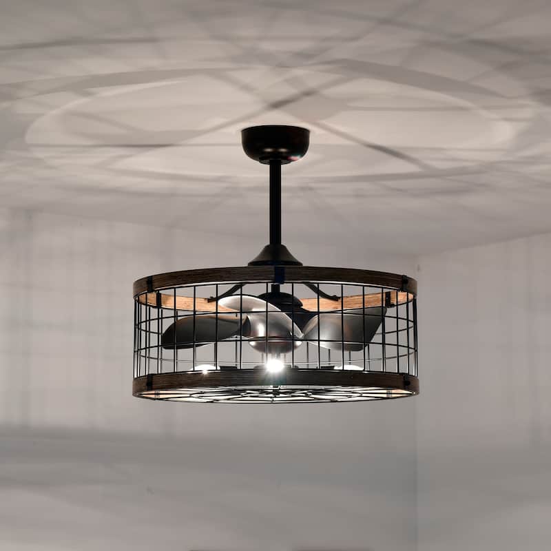 Selma 25-inch Matte Black and Faux Wood 6 Lights 3 Blades Lighted Ceiling Fan with Remote