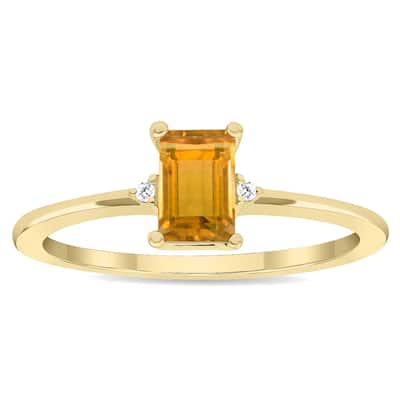 Women's Emerald Cut Citrine and Diamond Classic Band in 10K Yellow Gold