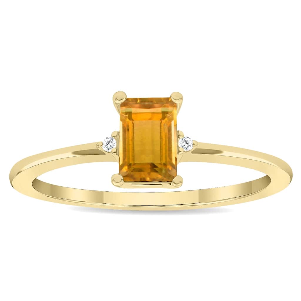 Women's Emerald Cut Citrine and Diamond Classic Band in 10K Yellow Gold