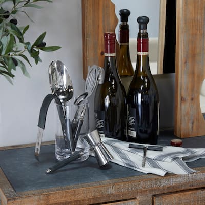 The Novogratz Leather 7 Piece Bar Tool Set with Decorative Box - 9 x 11 x 3