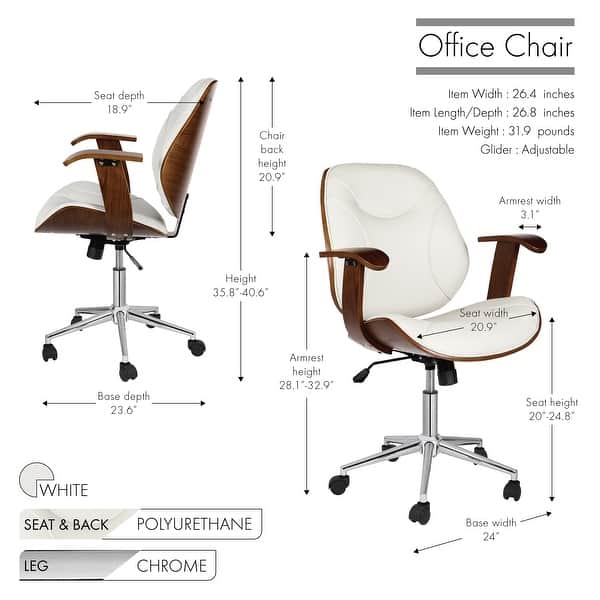 Porthos Home Flynn Adjustable Office Chair, PU Leather Upholstery