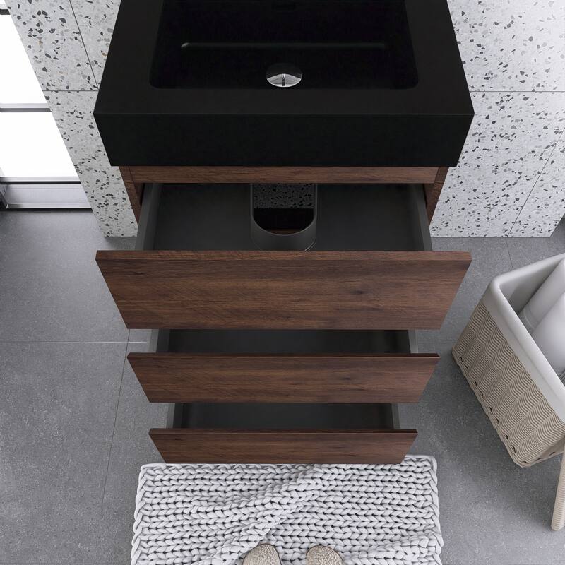 Freestanding Bathroom Vanity with Black Solid Surface Top