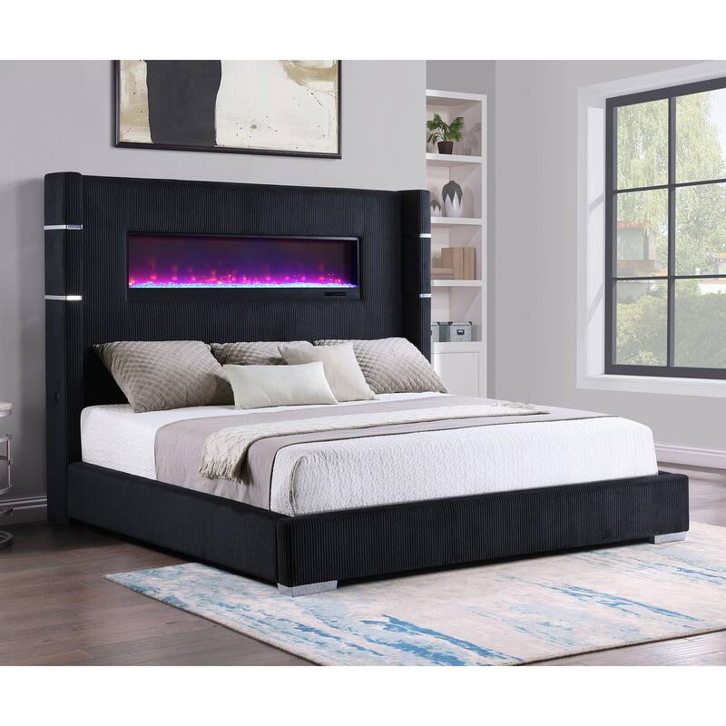 Judah Upholstered Flame Visualizer Bed - Black - King