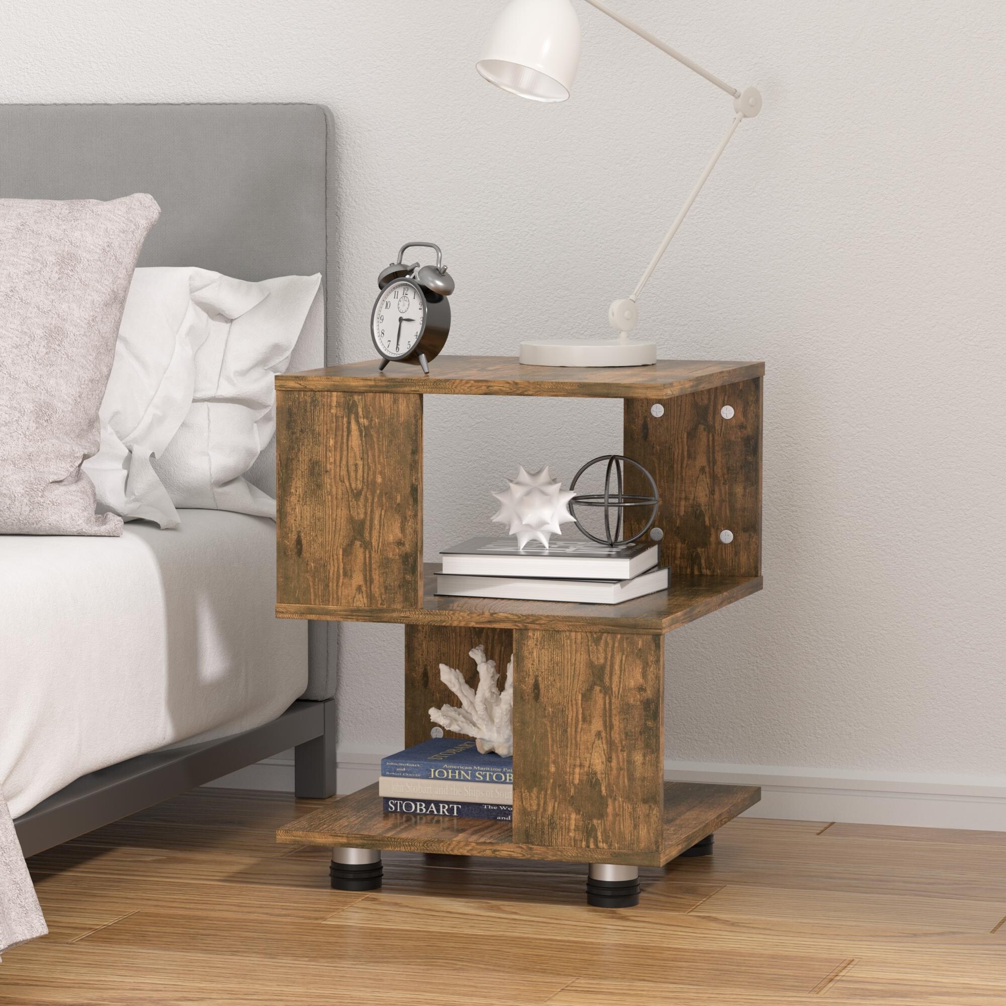 Modern 2-Tier Hollow Rectangle Magic Cube Nightstands-image