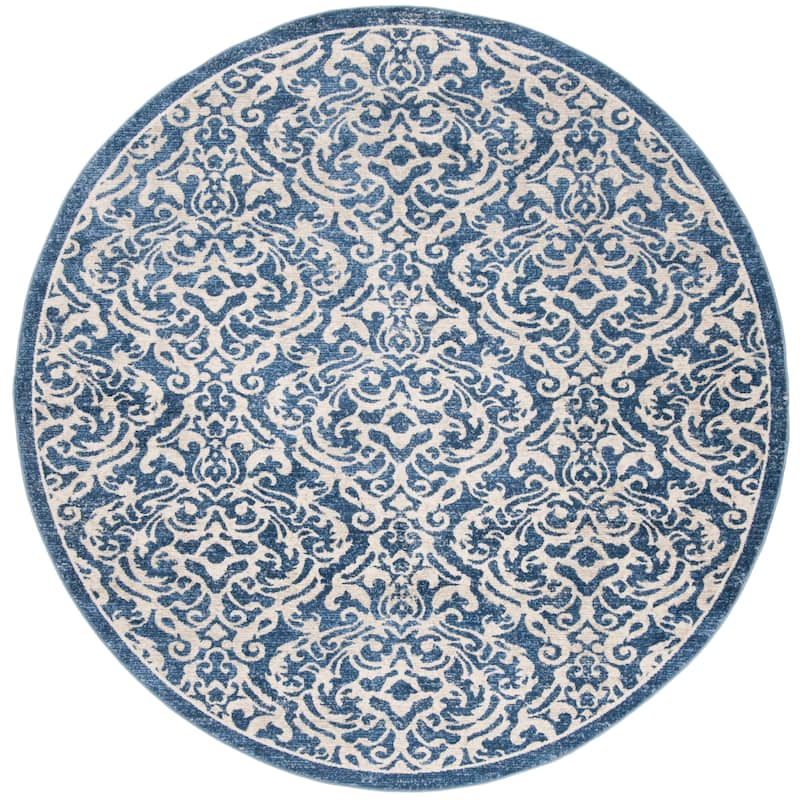 SAFAVIEH Brentwood Beulah Traditional Oriental Rug - 6'7" Round - Navy/Creme