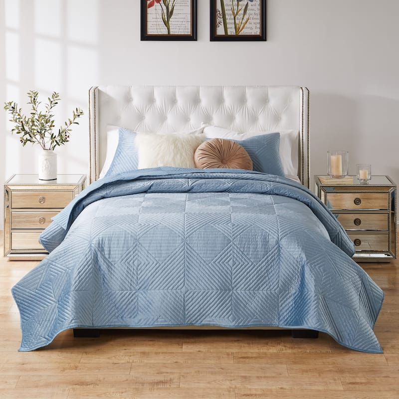 Riviera Velvet Finely Stitched Modern Quilt and Pillow Sham Set