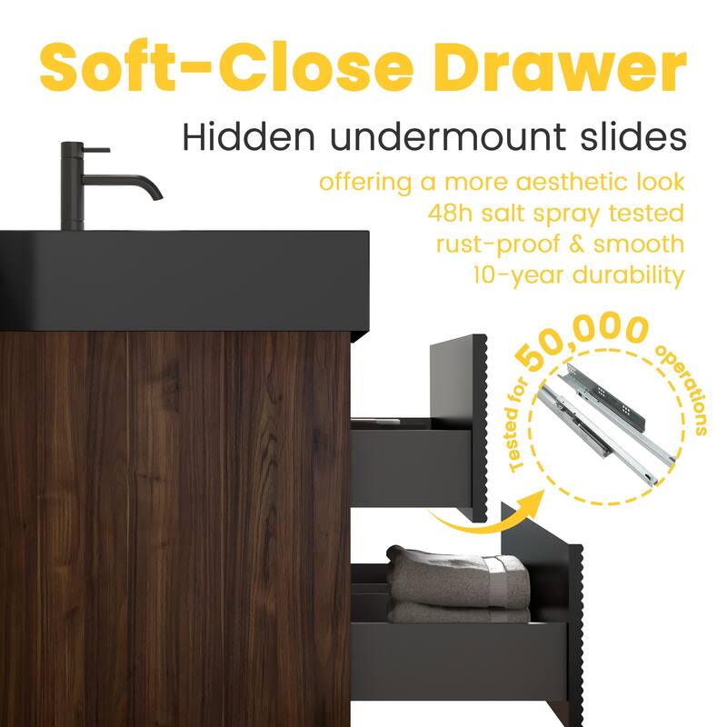 GDFStudio - Grace Floating Bathroom Vanity with Solid Surface Sink and Soft-Close Storage