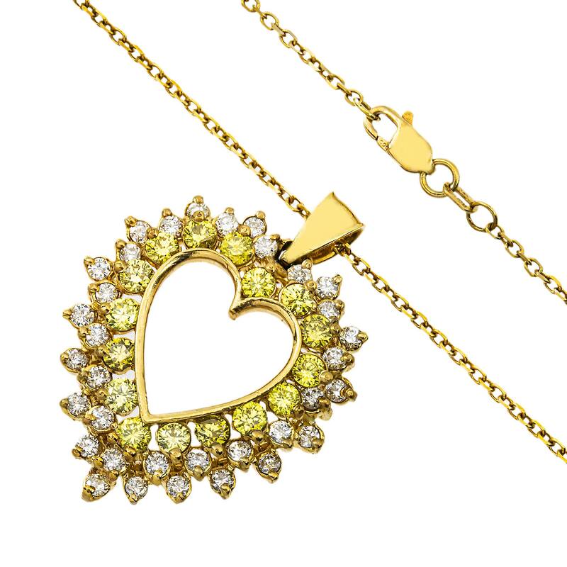 House Of Leon 14K Yellow Gold Canary Yellow Diamond Open Heart Necklace 2.89ct