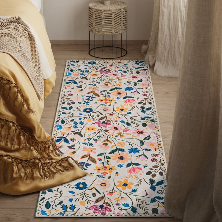 Nature Floral Non-Slip Machine Washable Colorful Modern Area Rug