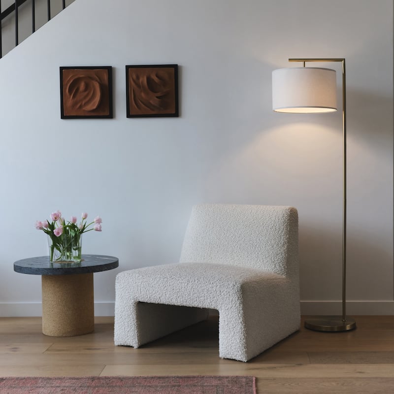 Brightech Montage Modern 60 in. Modern LED Super Bright Floor Lamp with White Fabric Drum Shade