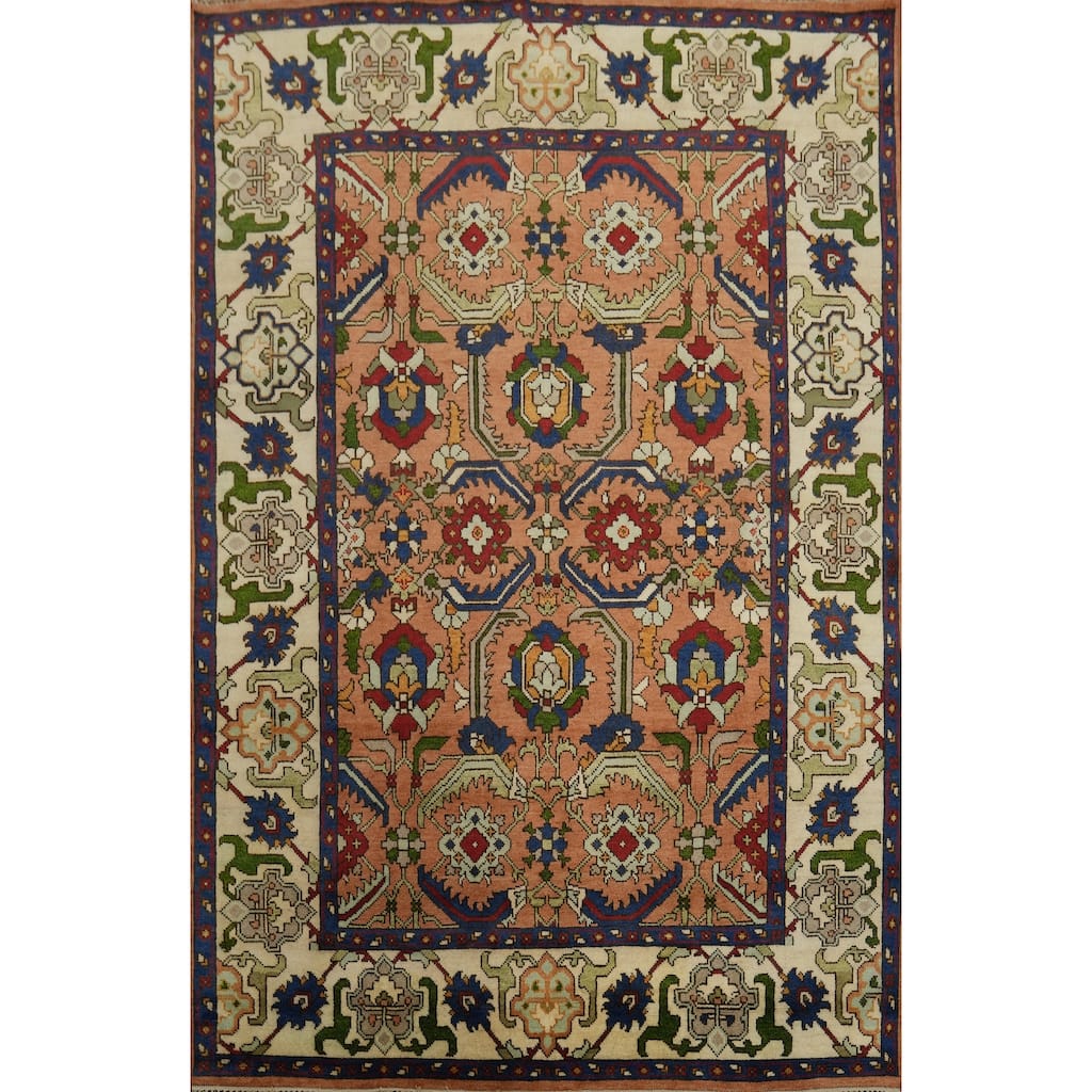 Hand-knotted Transitional Wool Carpet Yellow Oushak Rug Floral Oriental Area Rug - 10' 1'' X 7' 8''