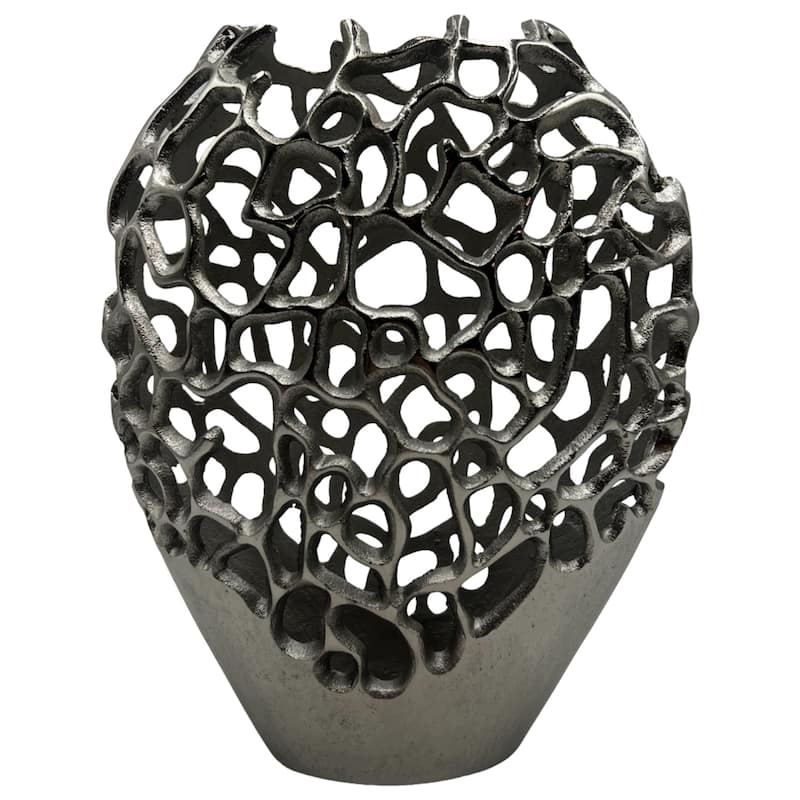 Decorative Handmade Aluminum Bird Nest Flower Vase - 9 x 3 x 11.5 in - Nickel