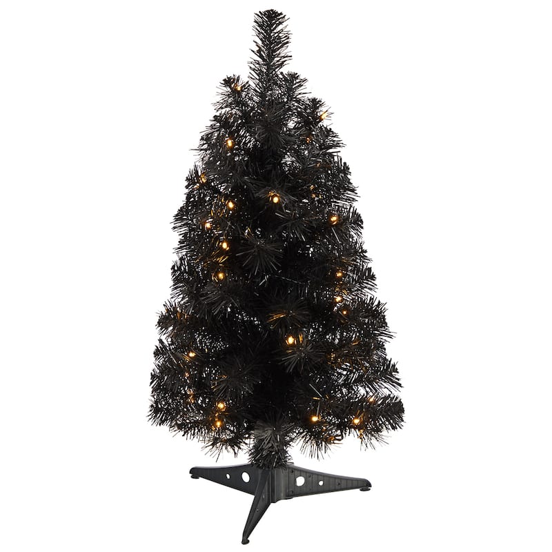 2ft. Black Artificial Christmas Tree with 35 LED Lights & 72 Branches - Bold Modern Holiday X-Mas Décor