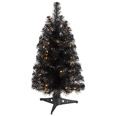 2ft. Black Artificial Christmas Tree with 35 LED Lights & 72 Branches - Bold Modern Holiday X-Mas Décor
