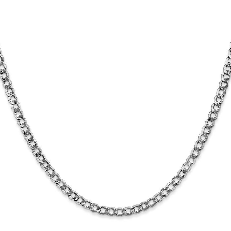 Curata Women's 14k White Gold 3.35mm Semi-solid Curb Link Chain Ankle Bracelet - 10 Inch