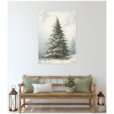 Kate and Laurel Sylvie Beaded Snow Covered Evergreen Fir Tree Framed Canvas by The Creative Bunch Studio