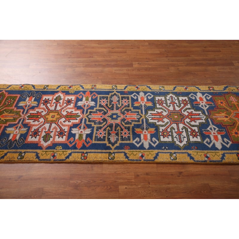 Blue Heriz Serapi Oriental Runner Rug Wool Carpet - 2'7" x 7'10"