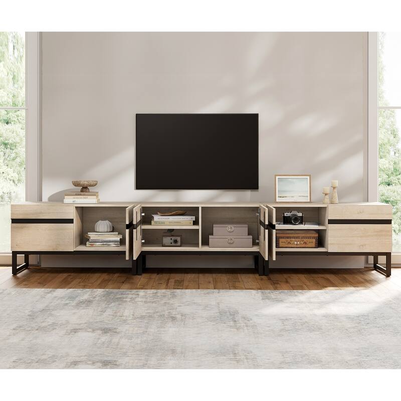 WAMPAT Modern TV Stand with Storage Cabinets, Wood Entertainment Center Media Console Table with Metal Legs for Living Room