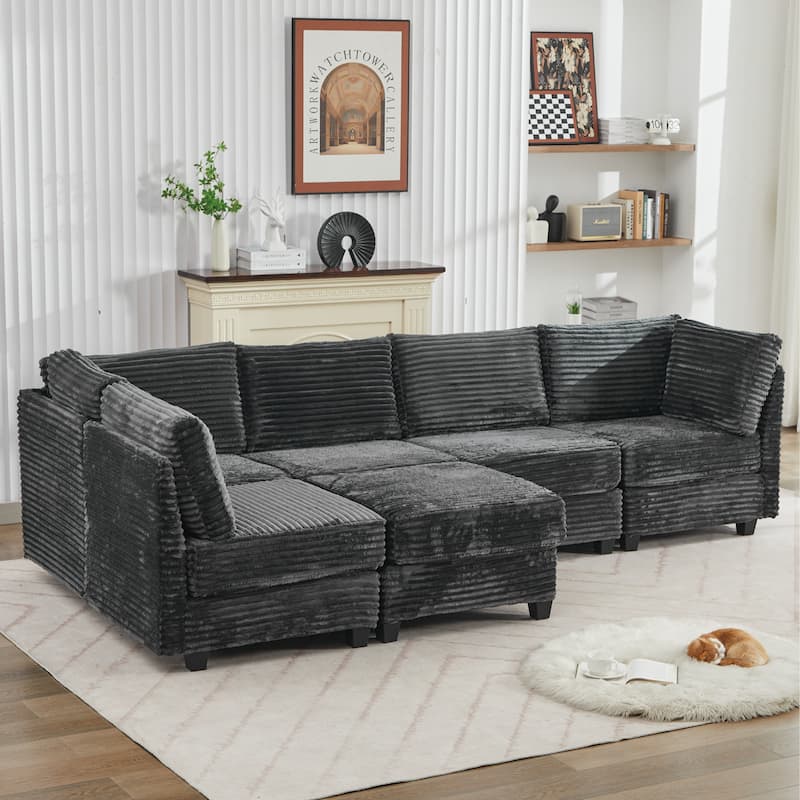 Corduroy Sectional Couch with Storage, U Shaped Sectional Sofa with Ottoman, Modular Sectional Couches 