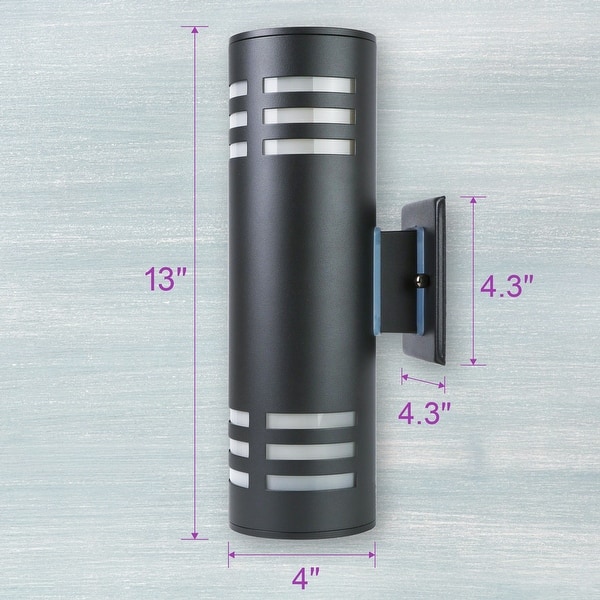 dimension image slide 4 of 5, 2 Bulbs Modern Outdoor Lighting Cylinder Lamp Outdoor Armed Sconces - 4.3 x 4 x 13