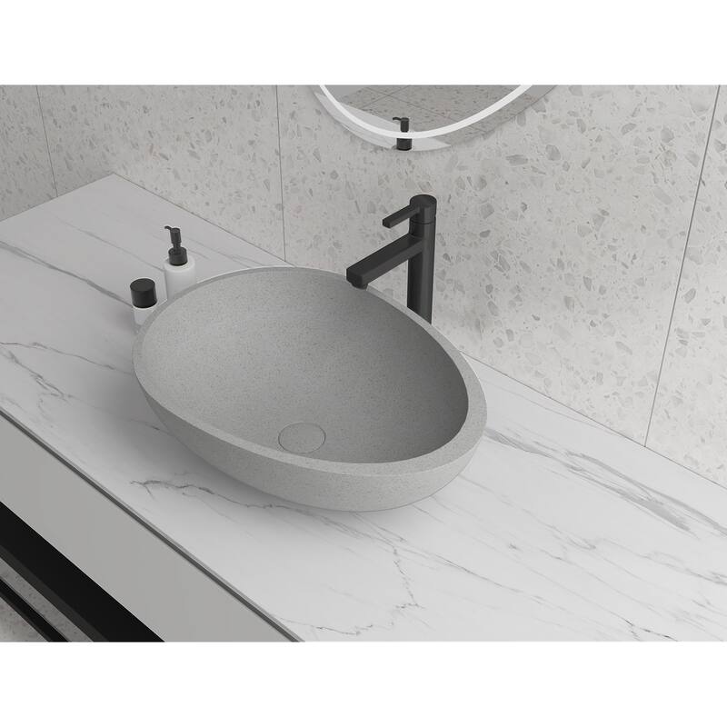 Grey Egg shape Concrete Vessel Bathroom Sink without Faucet and Drain