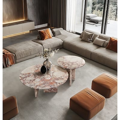 Modern Marble Coffee Table Set Luxury Marble Coffee Table Natural Stone Coffee Table, for Living Room‌, Pink