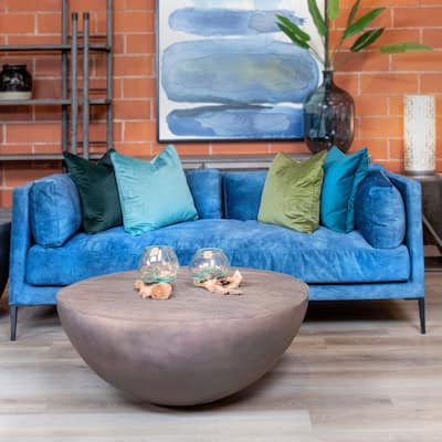 Lucia Reclaimed Teak and Iron Round Drum Style Coffee Table, Natural Grey