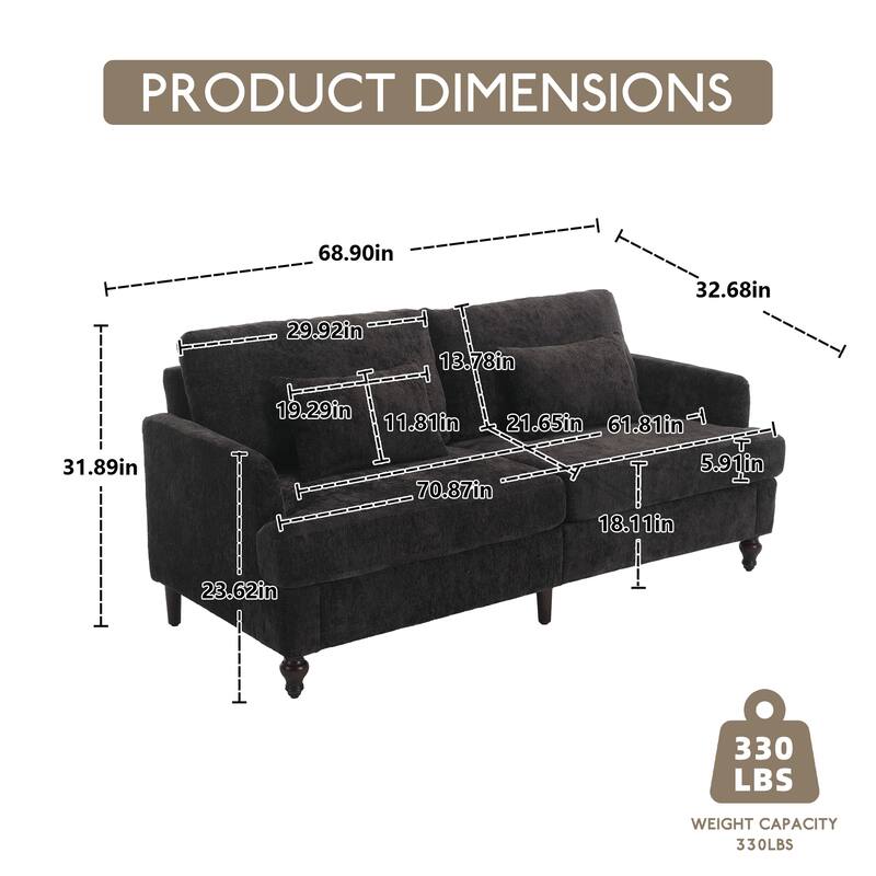 HOMEFUN Modern chenille Fabric Loveseat,2-Seat Upholstered Loveseat Sofa Modern Couch
