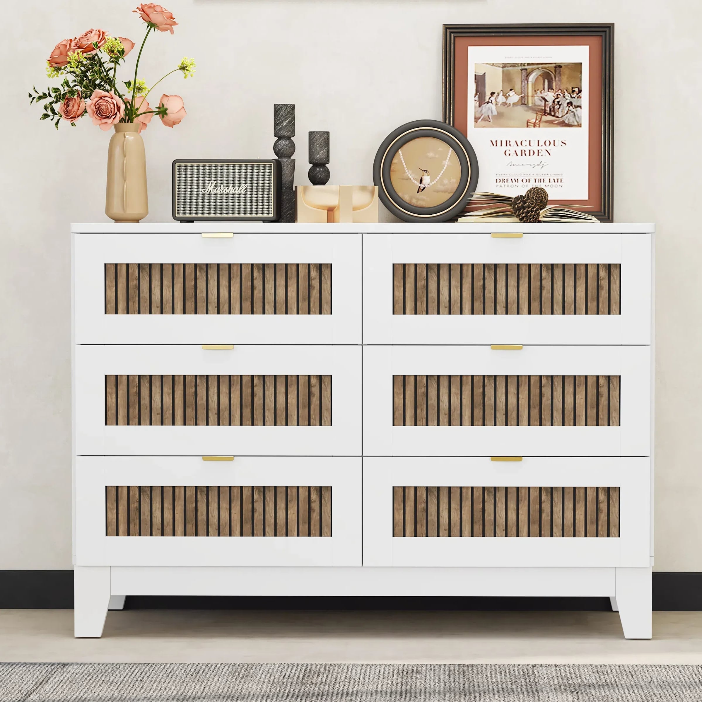 Rustic Farmhouse Style Dresser with 6 Drawers