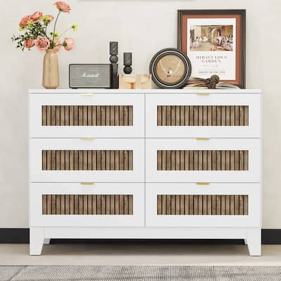 Rustic Farmhouse Style Wooden Dresser with 6 Drawers, Storage Cabinet for Bedroom with Metal Handles