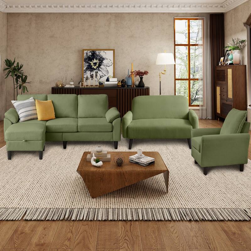 4 Pieces Corduroy Living Room Sets with Sofa, Ottoman and Loveseat