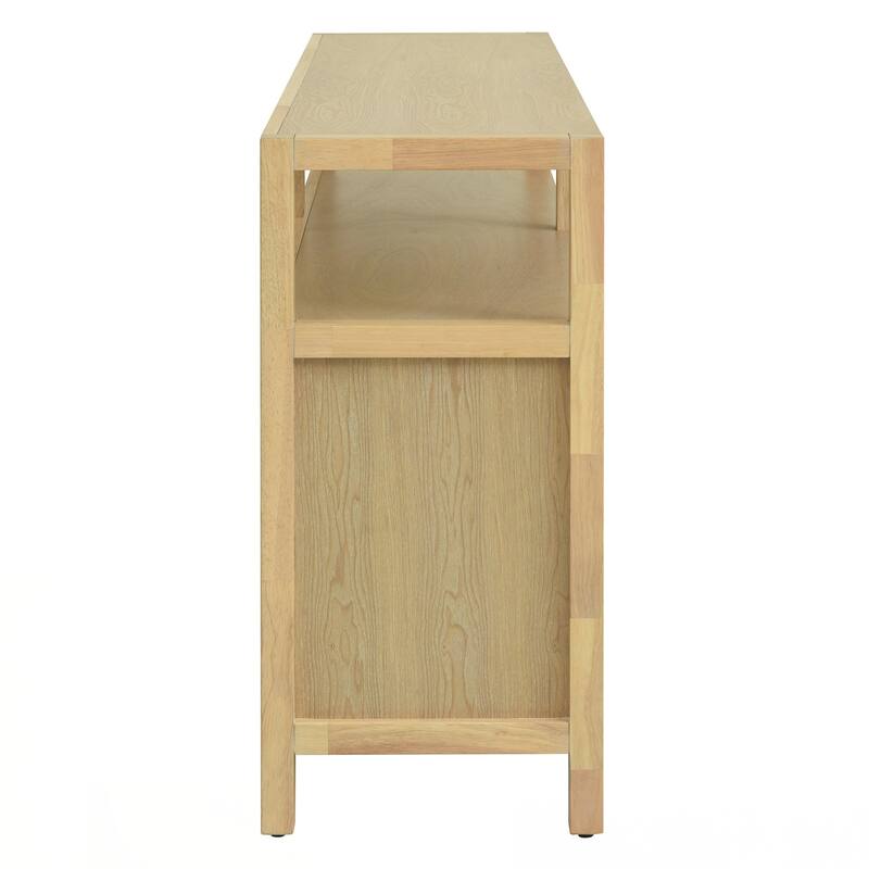 Rattan Buffet Storage Cabinet with Solid Wood Frame, Sideboard with 3-position Adjustable Shelves for Living & Dining Rooms