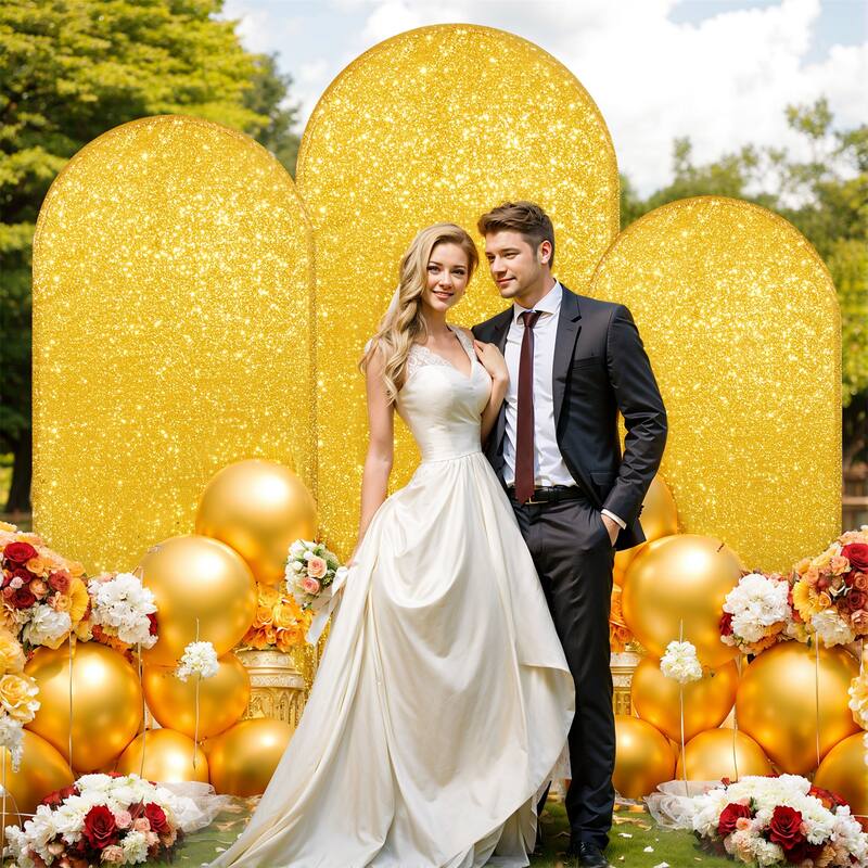 1 pack Bling Arch Backdrop Cover, Sequin Wedding Arch Stand Cover with Round Sequins, Zipper Design Banquet Backdrop Cover