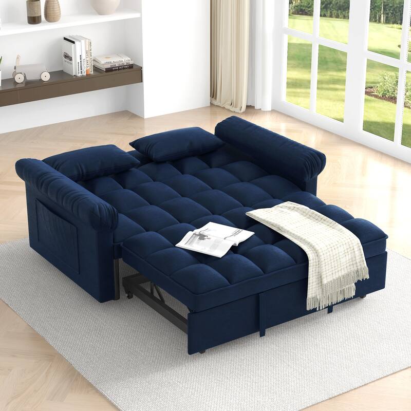 Roomfitters Loveseat Sofa Bed with Pull-Out Bed and Adjustable Back, Compact Upholstered Sleeper Sofa for Living Room