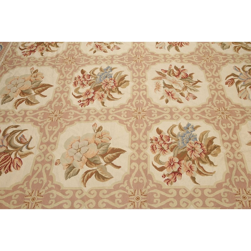 Hand Woven Beige Multi Aubusson Wool Traditional Oriental Area Rug - 9' 8'' x 11' 8''