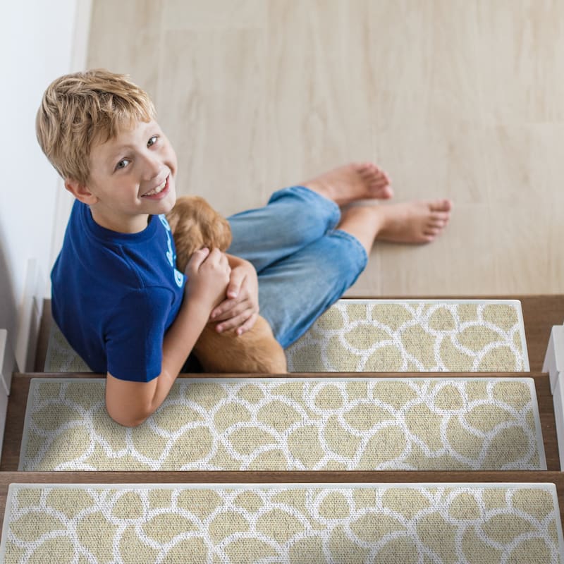 SussexHome Stone Design 9" X 28" Stair Treads - 70% Cotton Anti-Slip Carpet Strips for Indoor Stairs-with Double Adhesive Tape
