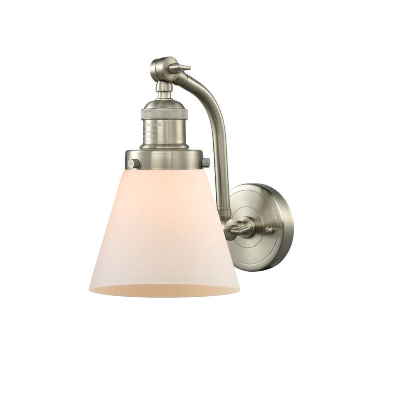 Innovations Lighting Small Cone Single Light 12" Tall Wall Sconce - Brushed Satin Nickel / Matte White Cased