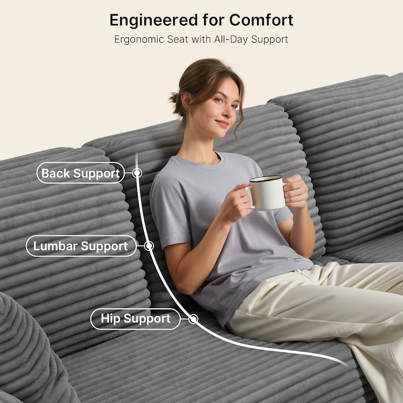 105" Cloud Sectional Couch with L-Shape Chaise, Modular Boneless Sofa, Upholstered Corduroy Couch