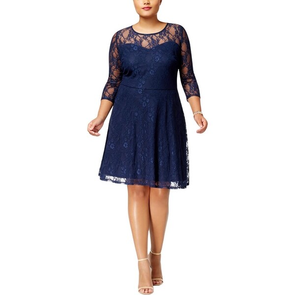 Love Squared Womens Plus Party Dress Lace Overlay Ruched