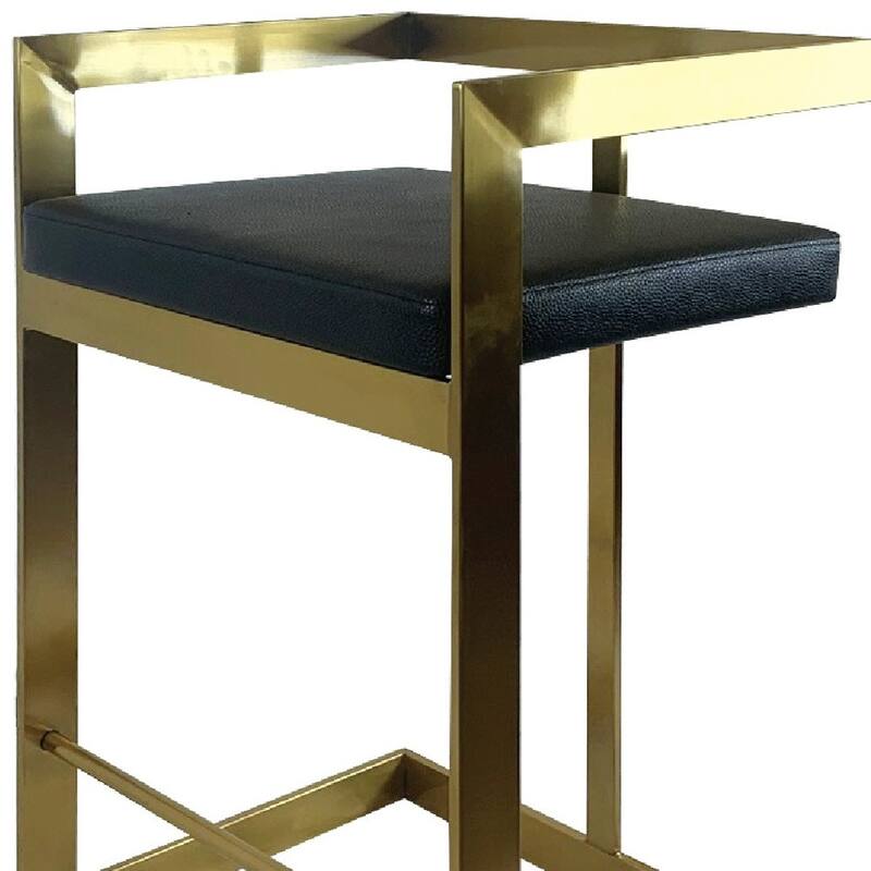 26" Black And Gold Faux Leather And Stainless Steel Low Back Counter Height Bar Chair